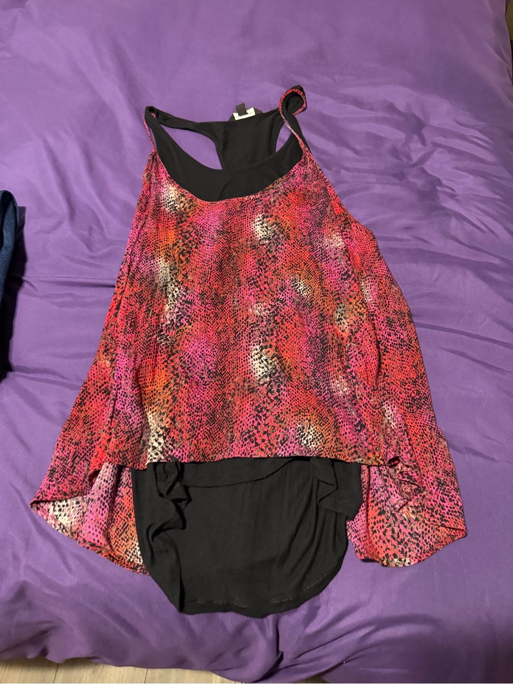 Rock & Republic Black Tank with Pink Leopard-Print Straps